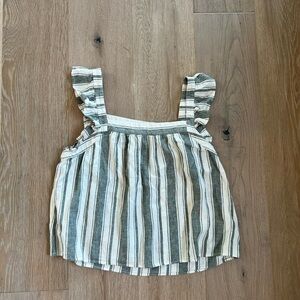 LOFT Green and White Striped Crop Blouse Sleeveless Linen Womens Size Medium